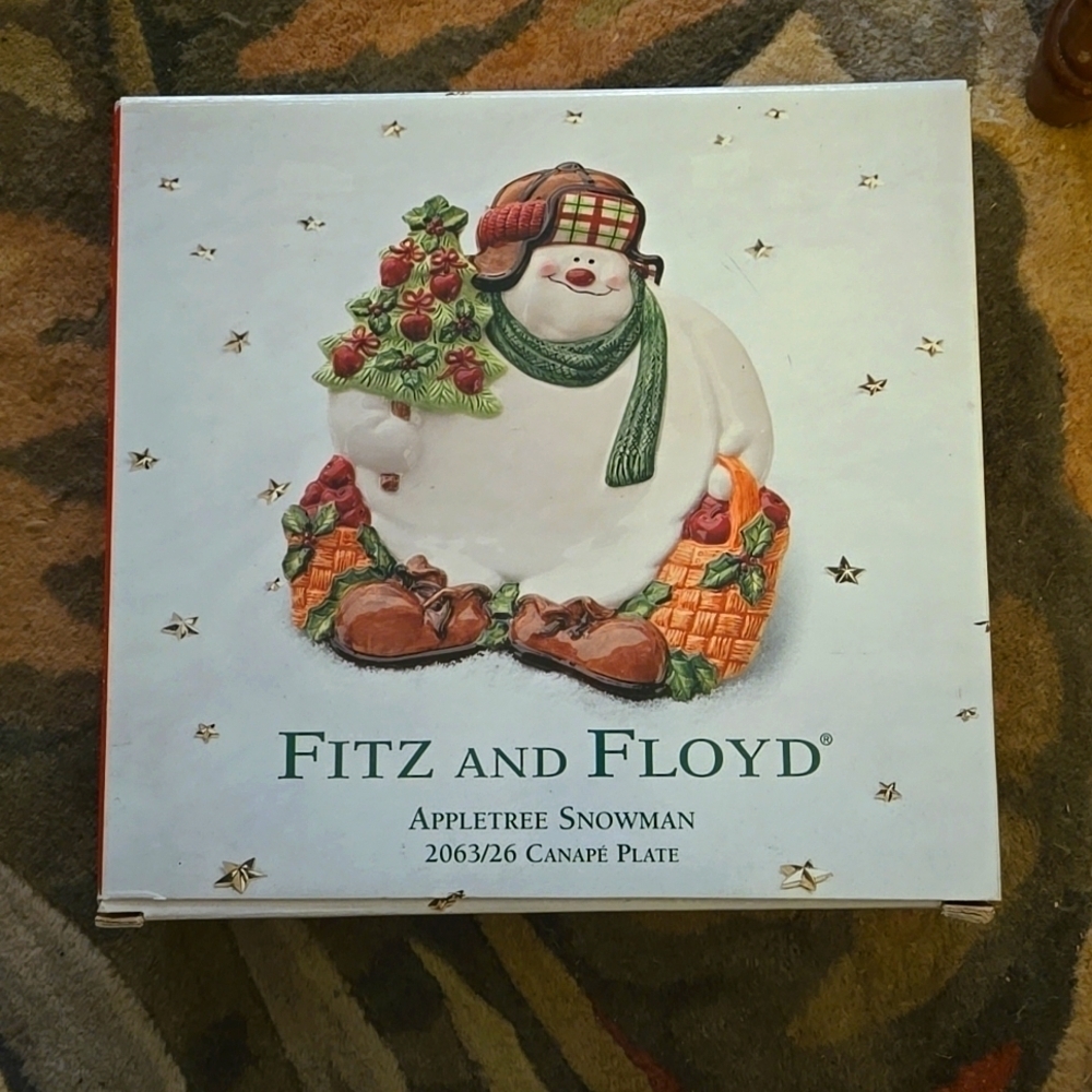 Fitz and Floyd Appletree Snowman Canapé Plate New in Box